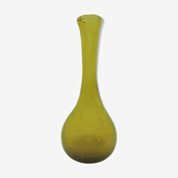 Yellow glass vase with bubble details