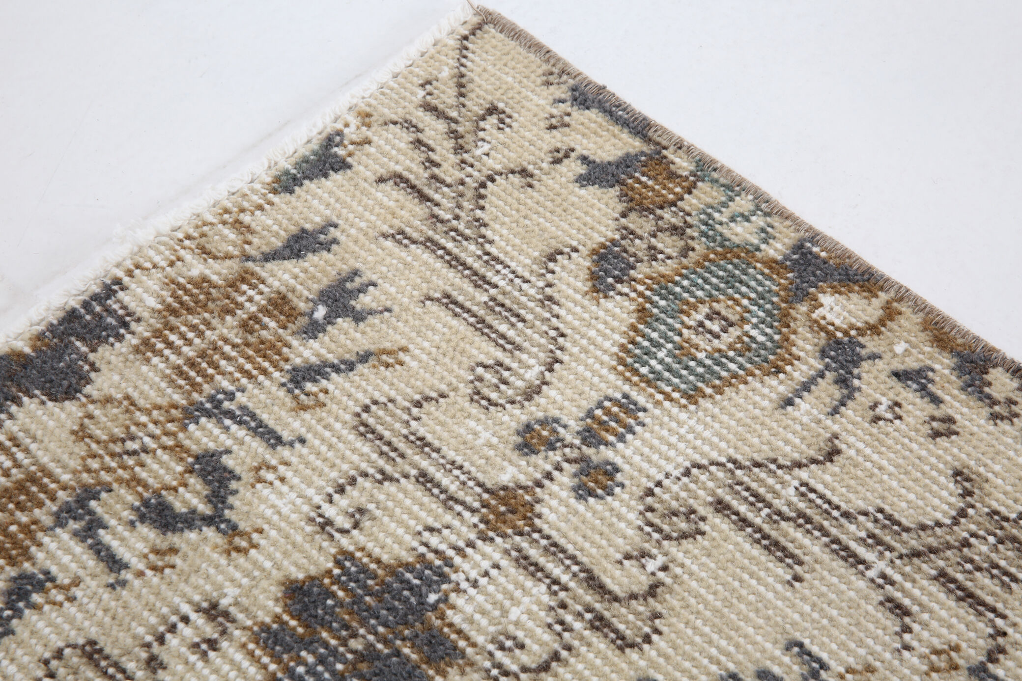 Dark gray & beige vintage rug, 206x102 cm