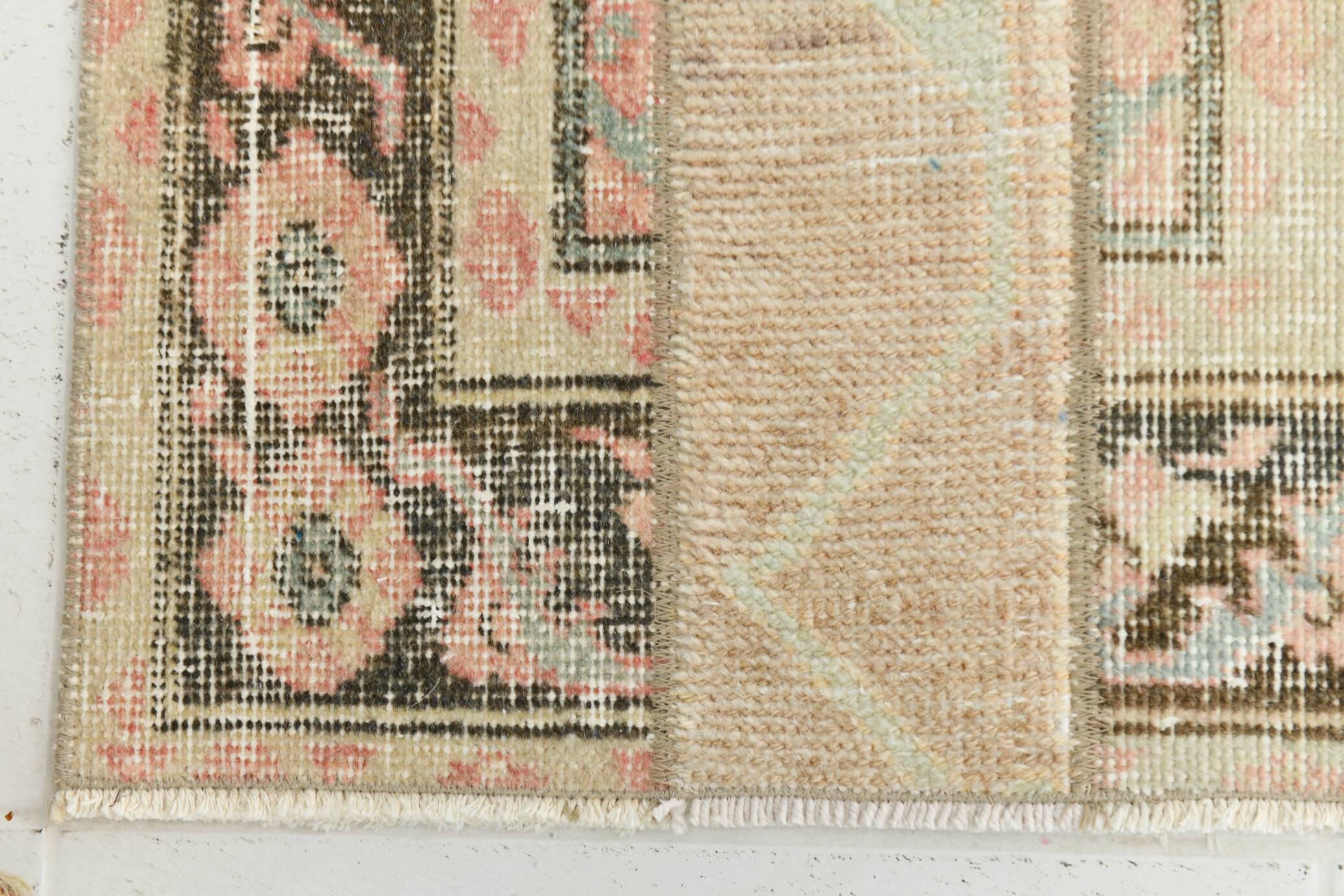 2x11 Dark Green & Beige Turkish Runner Rug, 55x338Cm