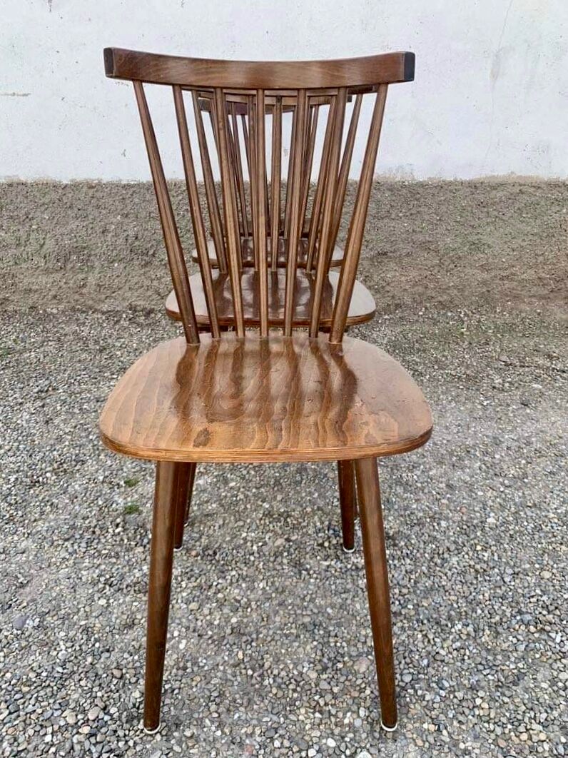 Series of 4 old chairs bistro wood curve dossir eventail in hetre
