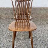 Série de 4 anciennes chaises bistrot bois courbe dossir eventail en hetre