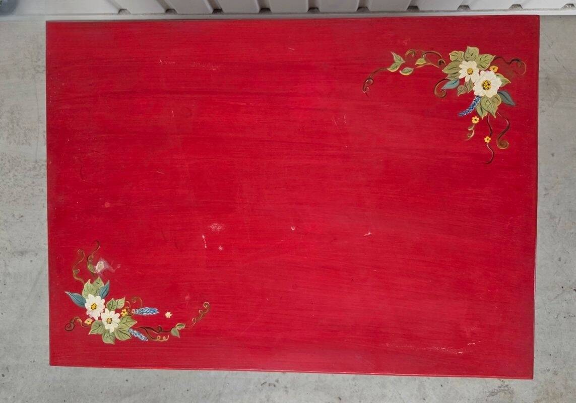 Small vintage red wooden table hand-painted.