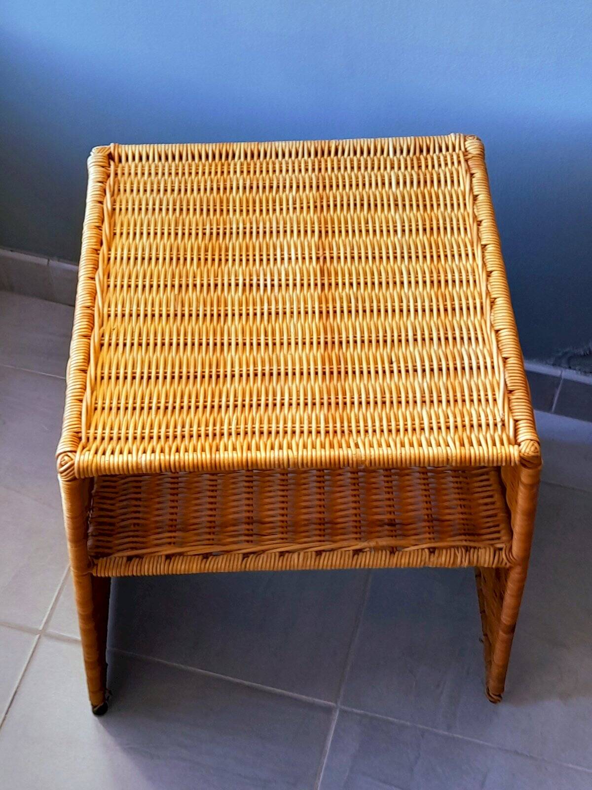 Wicker bedside table or side table from the 1960s.