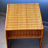 Wicker bedside table or side table from the 1960s.