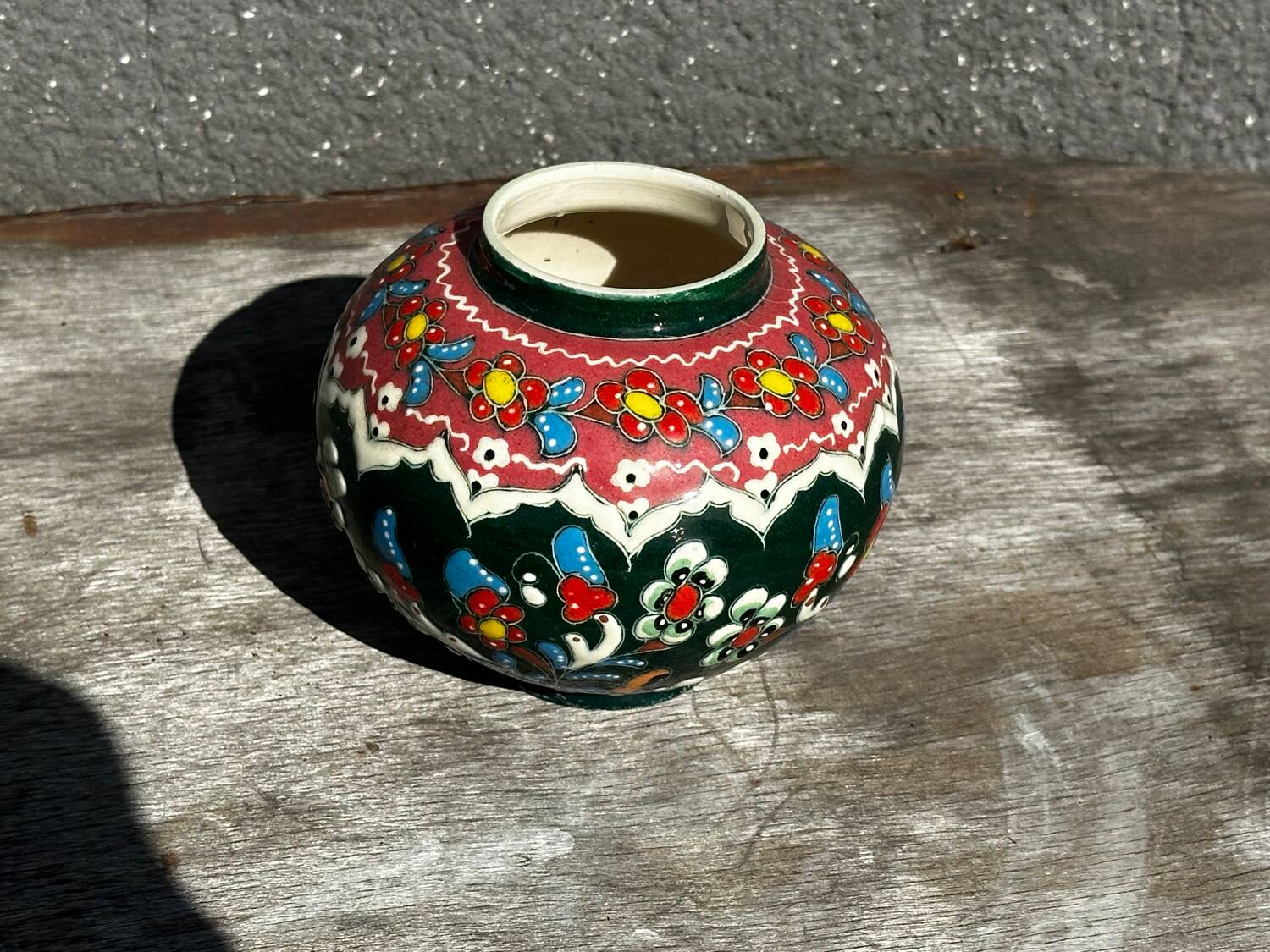 Petit Vase Vintage rond en céramique Turque H 11 cm