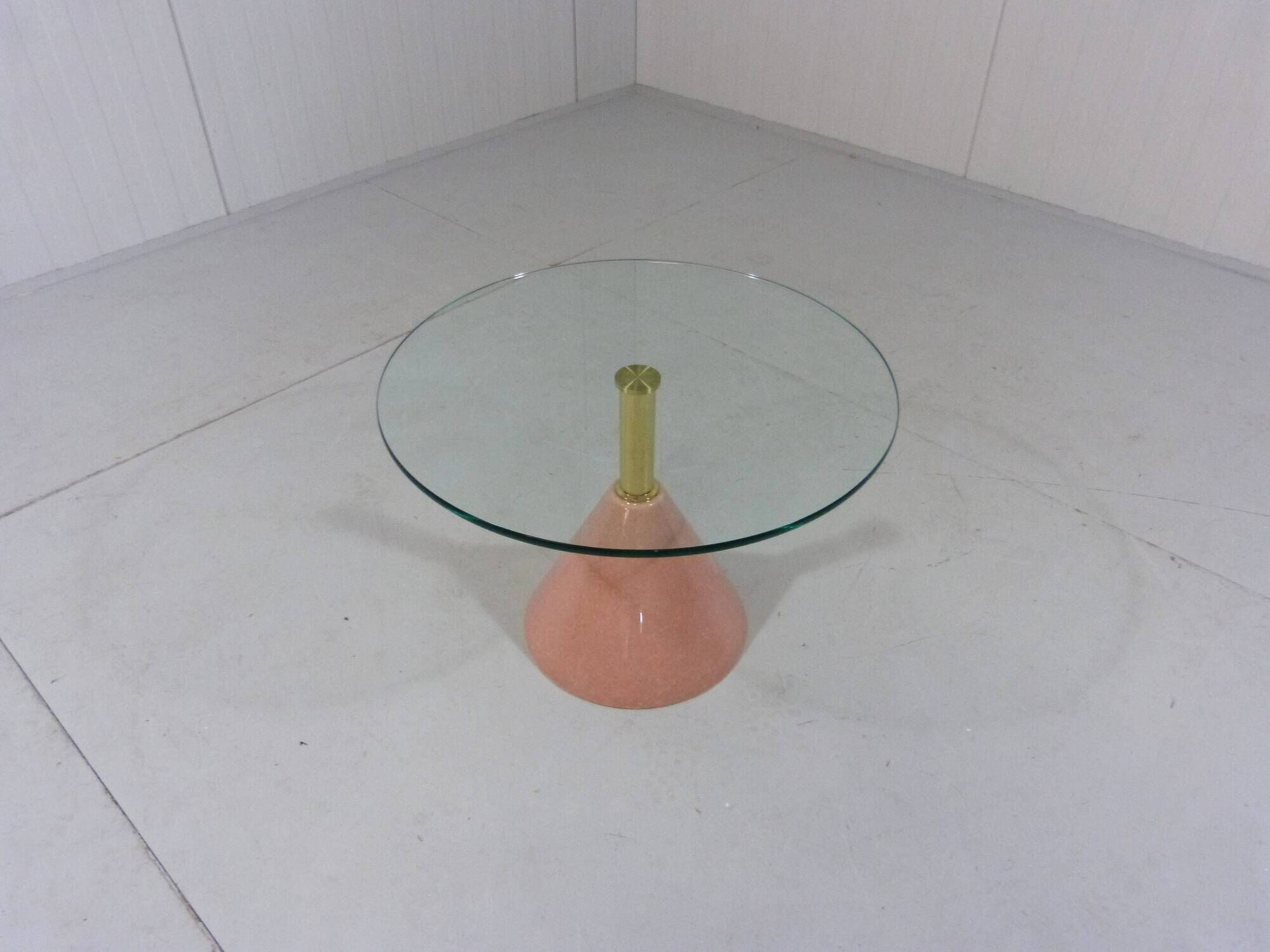 Pink natural stone & glass side table 1980’s Italy