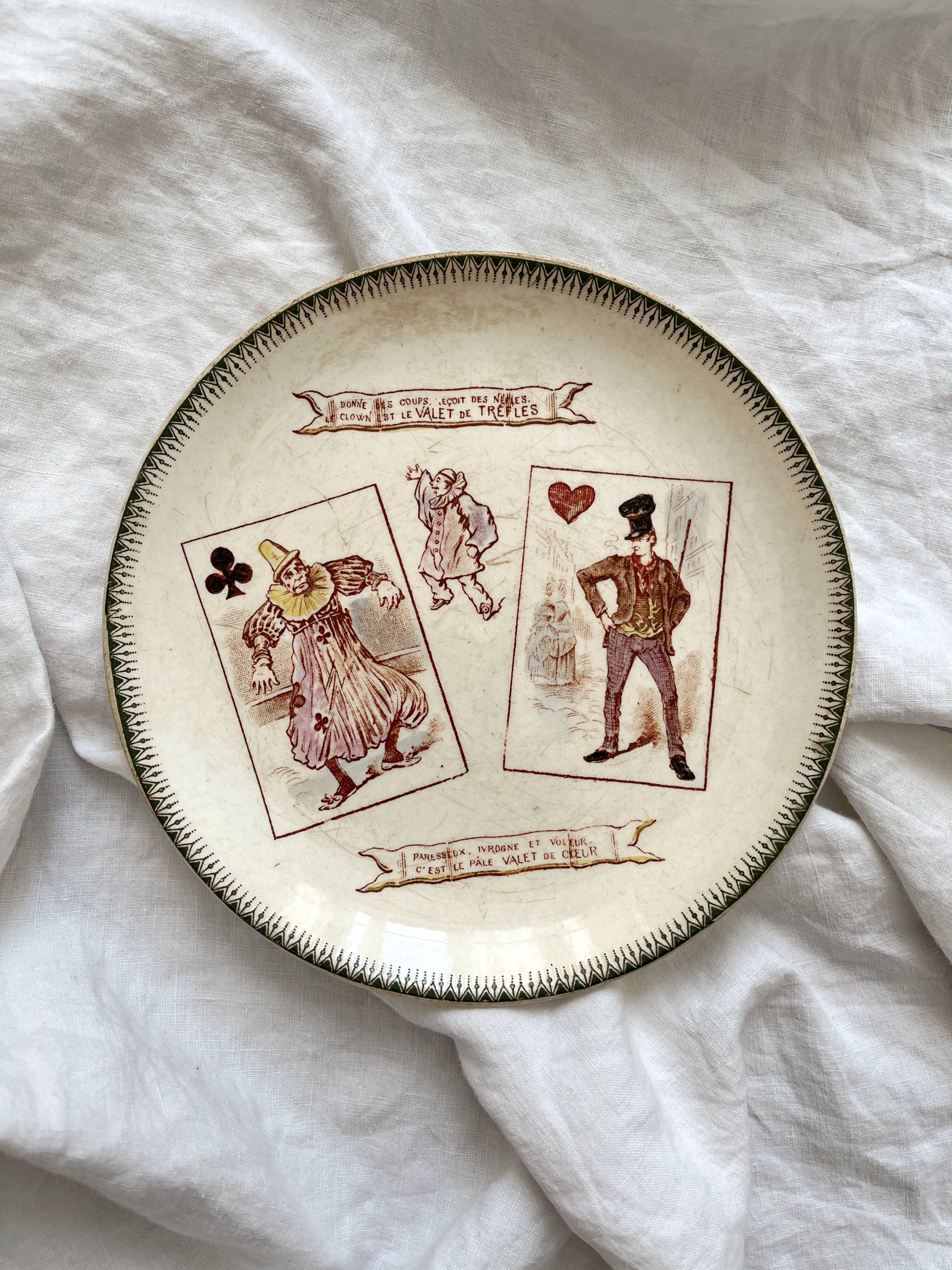 2 iron earth dessert plates HB Choisy le Roi card game theme