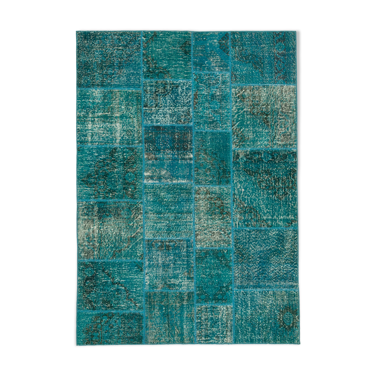 Handmade anatolian vintage 170 cm x 241 cm turquoise patchwork carpet