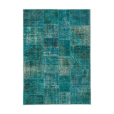 Handmade anatolian vintage 170 cm x 241 cm turquoise patchwork carpet