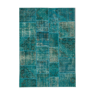 Tapis anatolian vintage 170 cm x 241 cm turquoise patchwork fait à la main