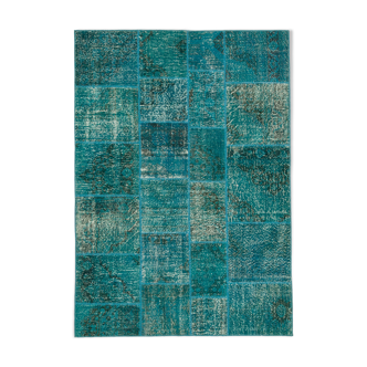 Handmade anatolian vintage 170 cm x 241 cm turquoise patchwork carpet