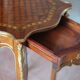 Wooden bedside table with marquetry and bronze, side table with curved legs