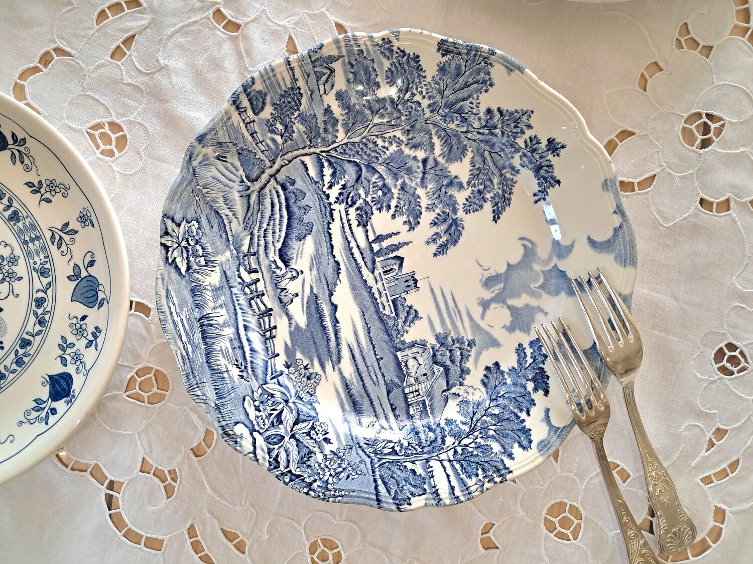 Mismatched antique dinner plates