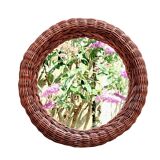 Vintage round woven rattan wall mirror
