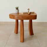 Vintage tripod brutalist side table in solid oak