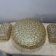 Glashütte Limburg amber bubble glass ceiling light and 2 sconces, 1960s