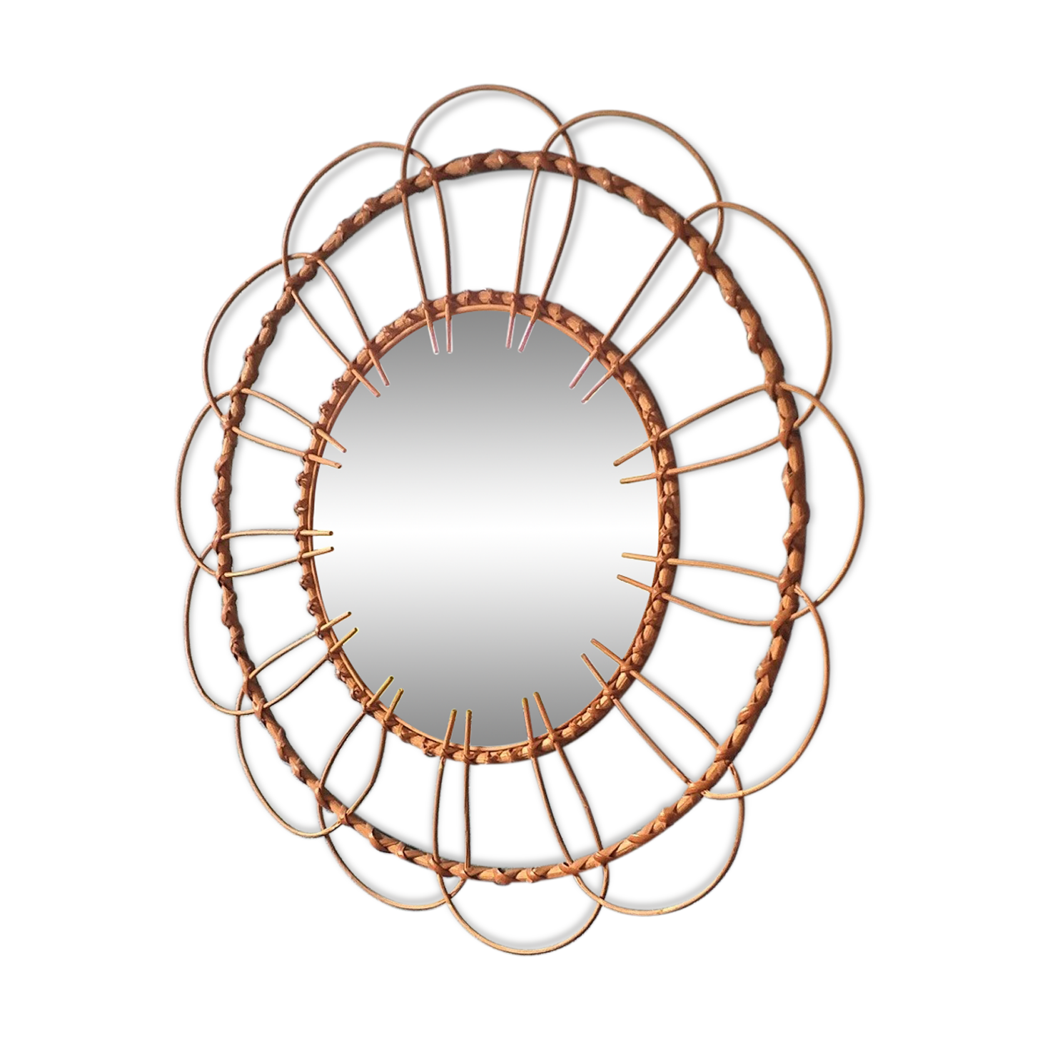 Vintage rattan sun mirror year 70 52x52cm