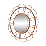 Vintage rattan sun mirror year 70 52x52cm