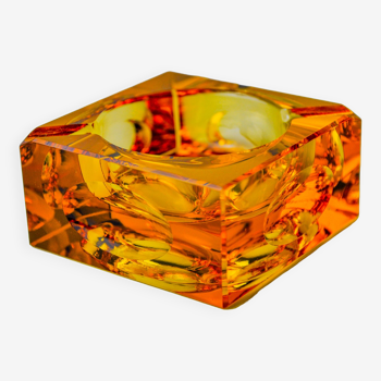 Orange ice cube ashtray by Antonio Imperatore, Murano glass, Italy, 1970