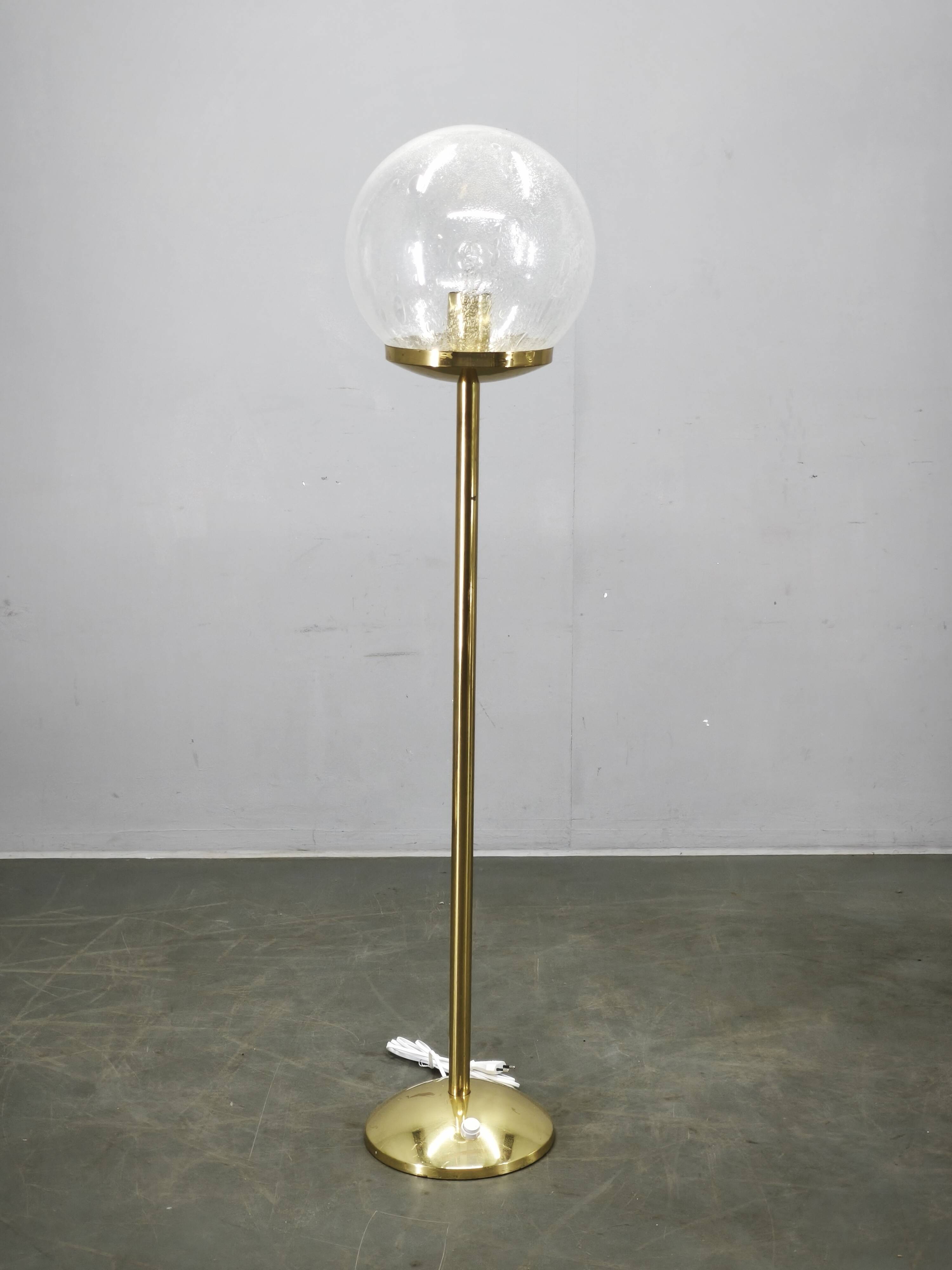 Space Age Bubble Glass and Brass Floor Lamp, Czechoslovakia, 1970s