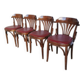 Vintage Bentwood Dining Chairs - Thonet Style - Red Faux Leather - Set of 4