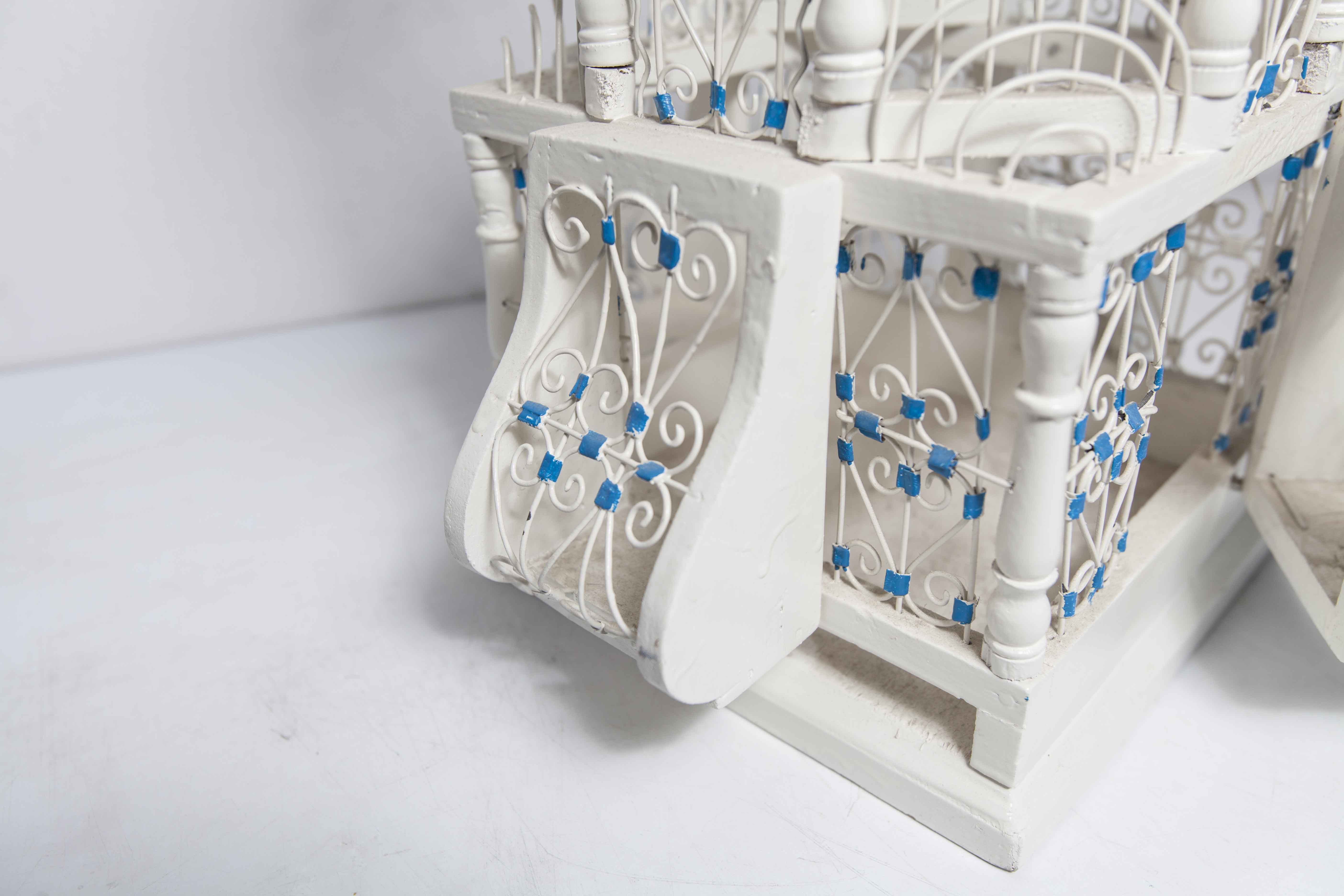 Oriental bird cage 1960 hand-painted wood and metal
