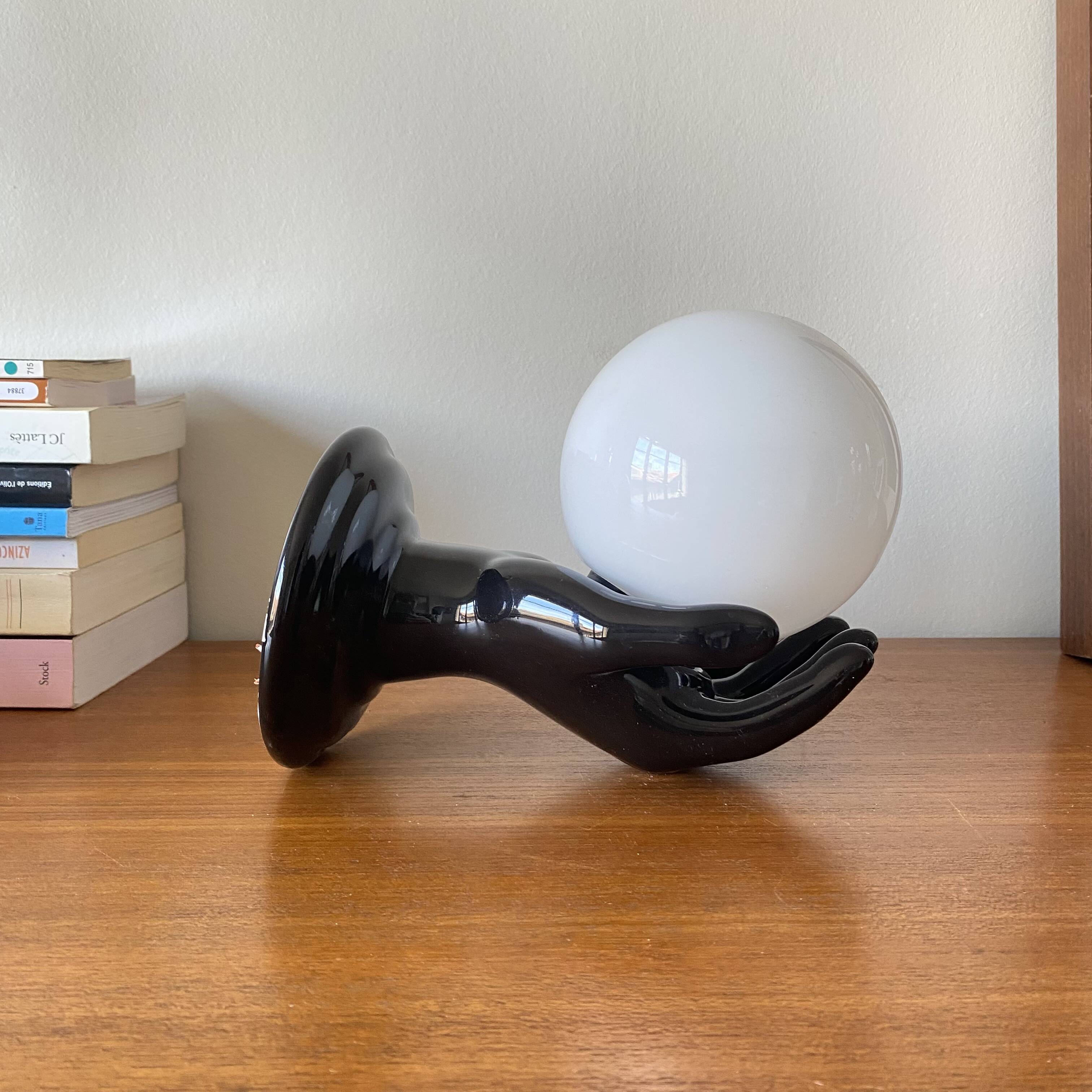Pair of black ceramic wall lights from the 70s and 80s.