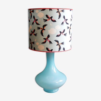 Lampshade and lamp foot in blue opaline