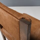 Set of 4 Minimalist Art Deco Dining Chairs in Cowhide, Netherlands, 1940s