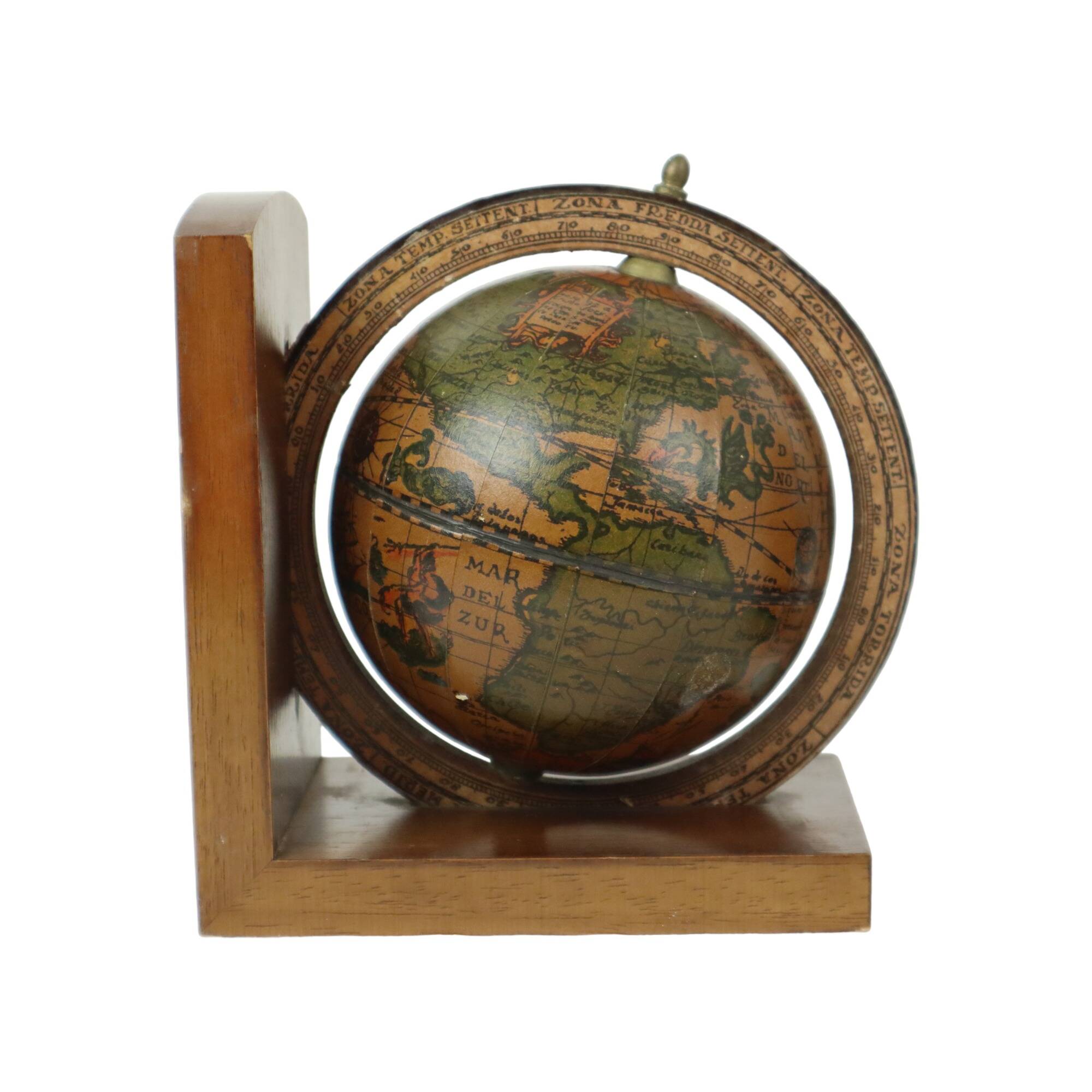 Vintage Set of Wooden Globe Bookends from the 1970s