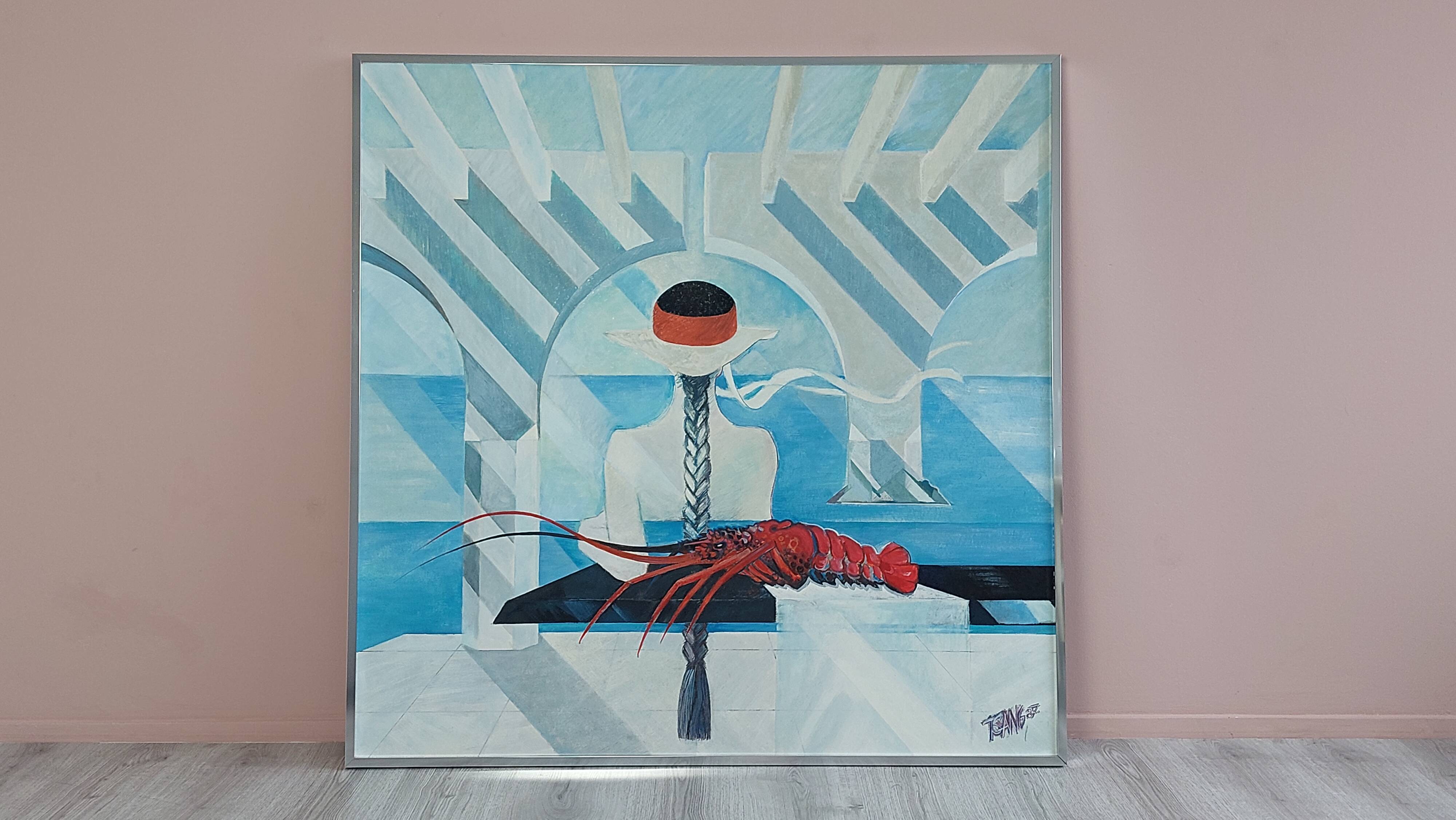 Grande peinture postmoderne de l'artiste Azian Tsang 1987
