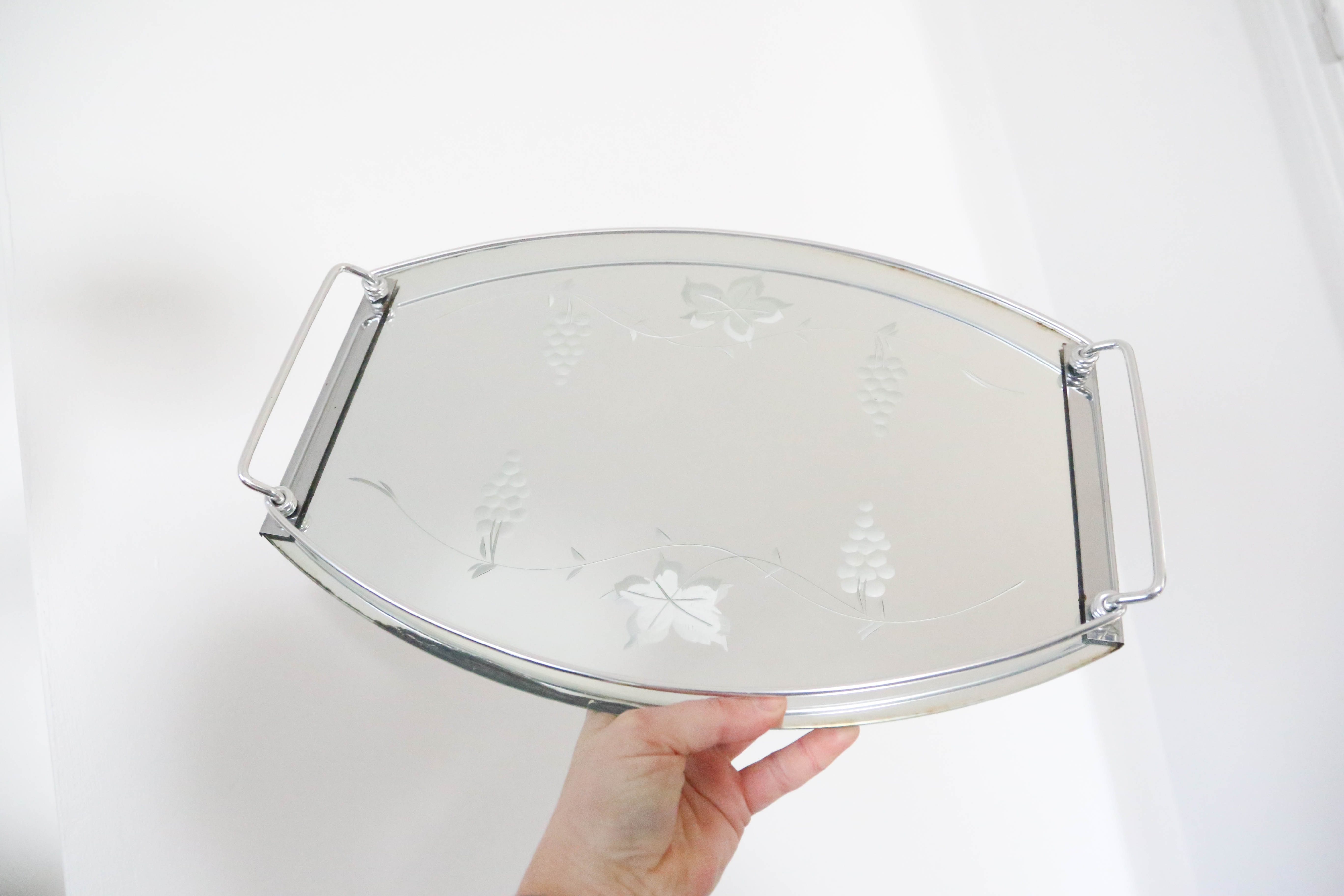 Plateau ovale miroir, années 50, vintage