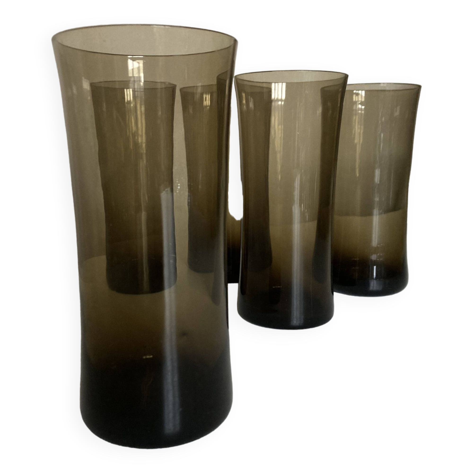 Set of 5 high ball diabolo glasses 1970 in smoked brown glass