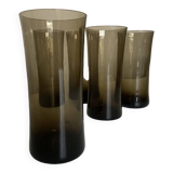Set of 5 high ball diabolo glasses 1970 in smoked brown glass