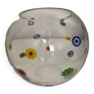 Vase ball inlays millefiori multicolored 70s