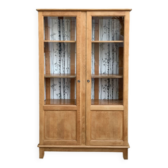 Armoire vitrée d’école chêne brut massif 1950