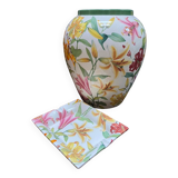 Lancel porcelain set bouquets of colored lilies vase and empty pocket ashtray