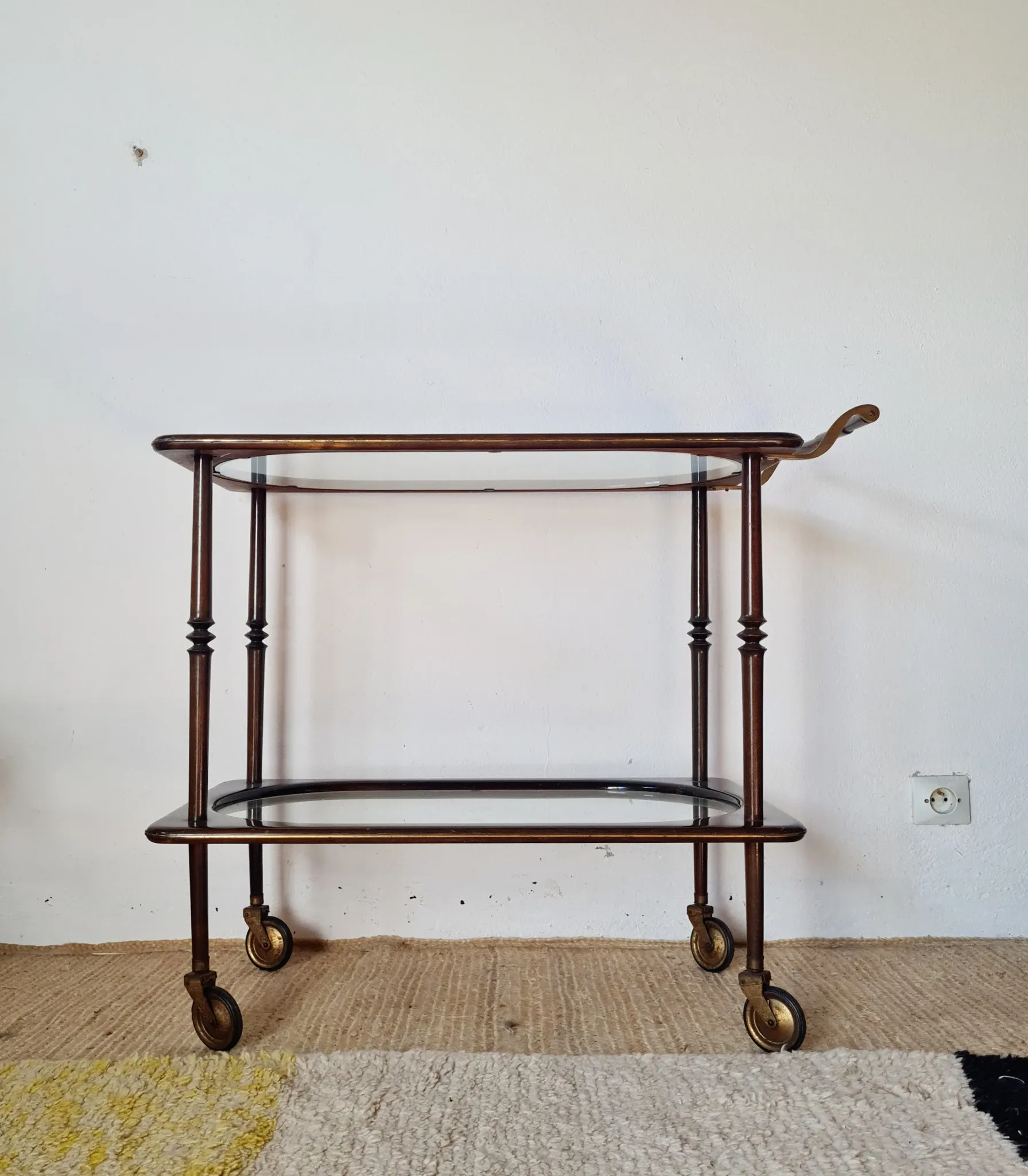 Vintage stained wood and clear glass sideboard – 1950s/60s