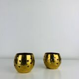 Pair of vintage openwork brass candle holders/votive candlesticks, gilded