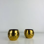 Pair of vintage openwork brass candle holders/votive candlesticks, gilded