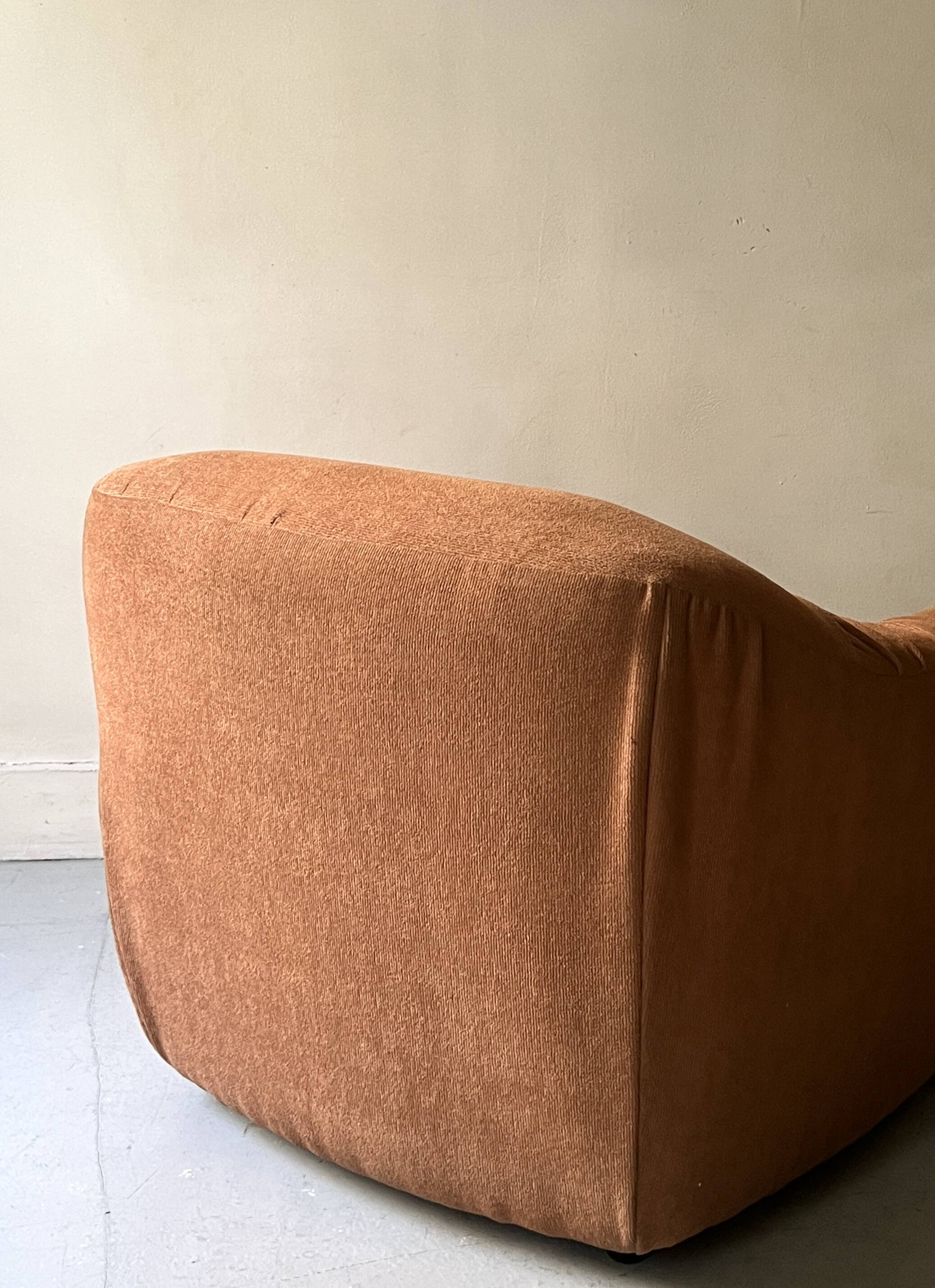 Velvet armchair in peach-orange, Steiner Paris France 1970