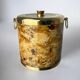 Seau à glace en bois de burl Lucite et laiton avec pinces, Italie, années 1970