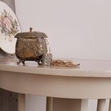 Beige, copper and gold Art Deco round side table, painted wood, 1930s.