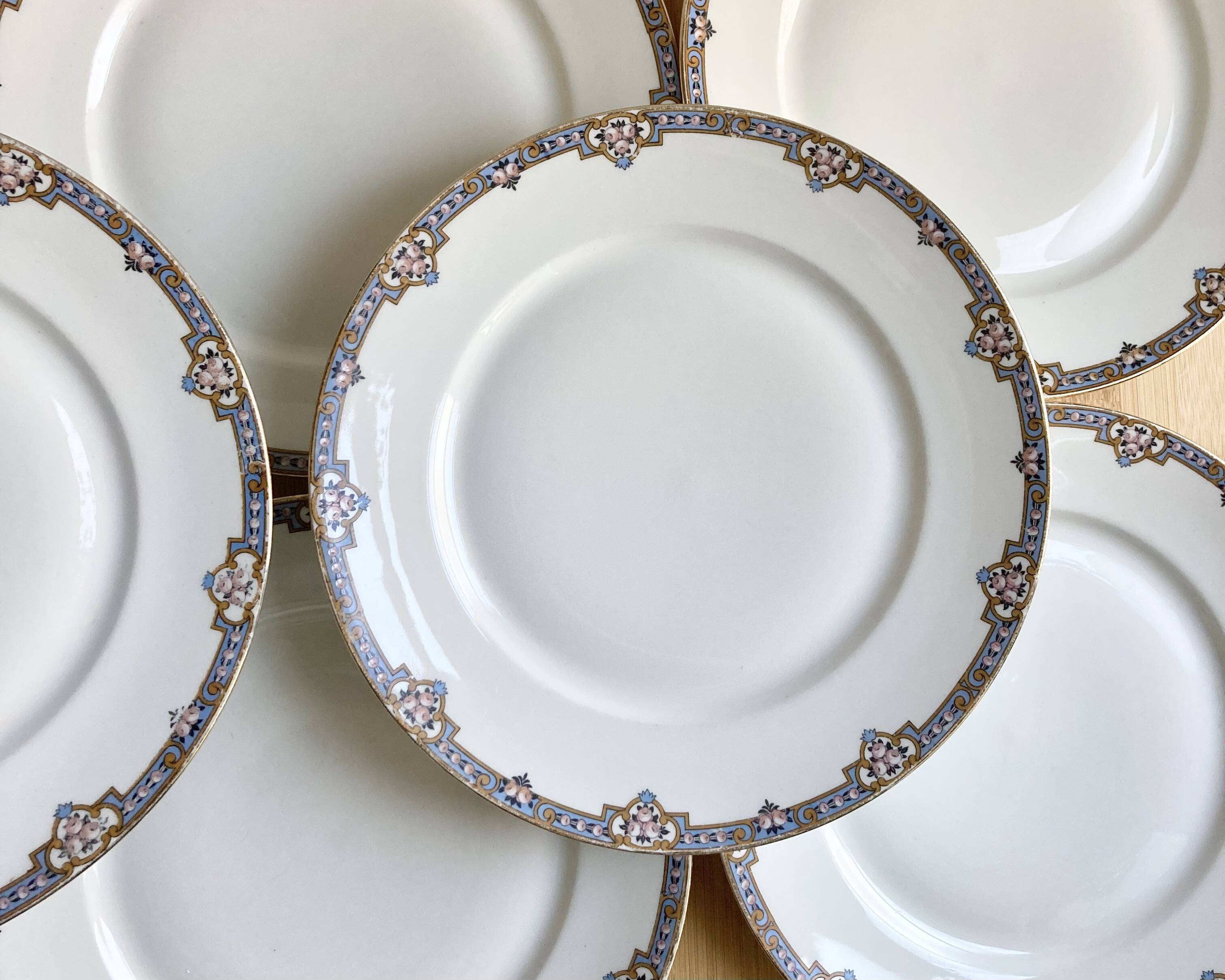 6 assiettes plates porcelaine fine F. Legrand 1920