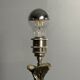 Solid brass silver custom made flower lamp with cocoon fabric shade, 1970s