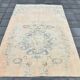 Tapis Oushak Vintage, Laine Turque Beige Pêche & Bleu Délavé, 159x227 Cm