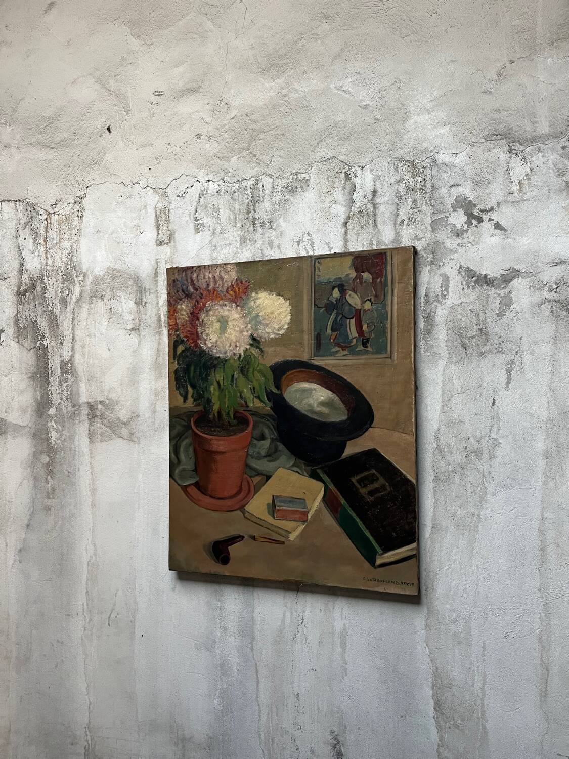 Vintage oil painting on canvas "still life with Japanese print"