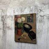 Vintage oil painting on canvas "still life with Japanese print"