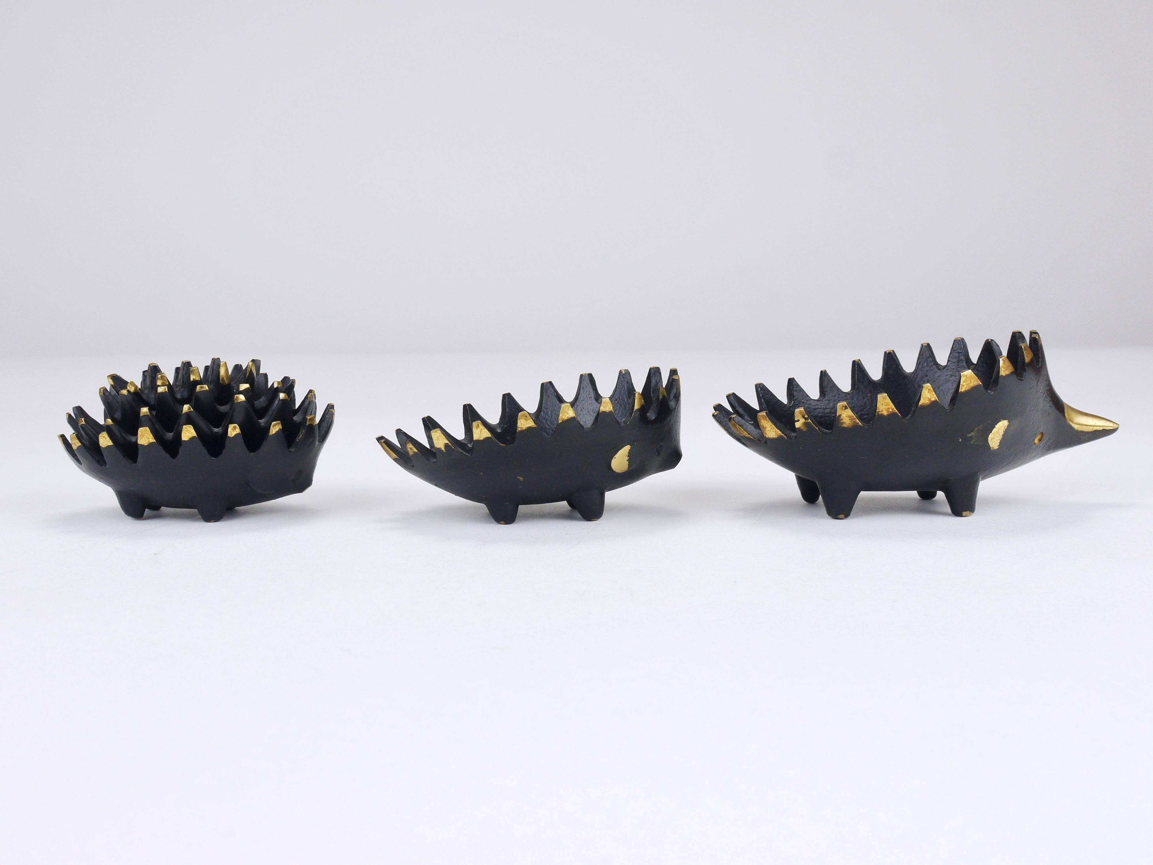 Cendriers empilables en laiton hérisson de Walter Bosse, Herta Baller, Autriche, années 1950