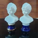 Pair of children's busts in blue lapis lazuli biscuit